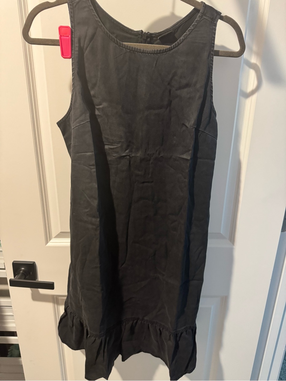 Sidefeel Classic Black Denim Sleeveless Ruffle-Hem Dress